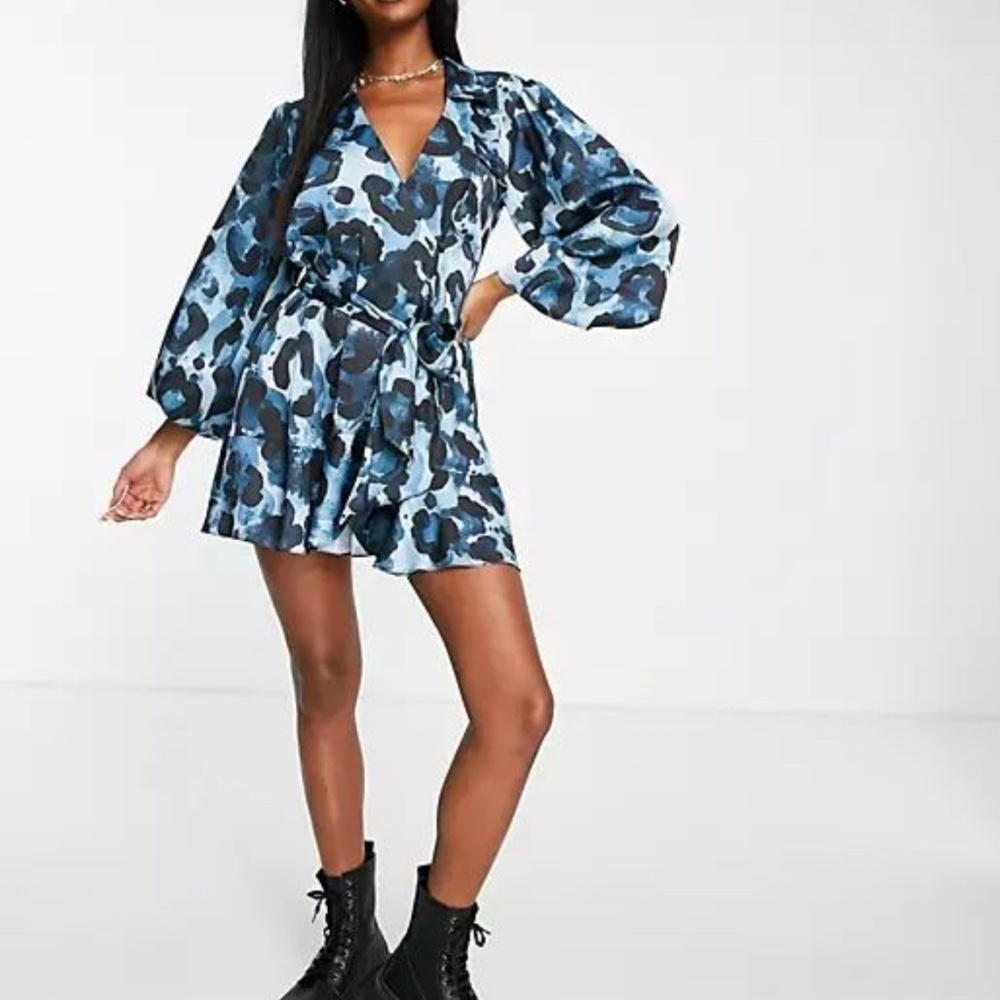 Topshop Blue Leopard Print Wrap Dress size 4